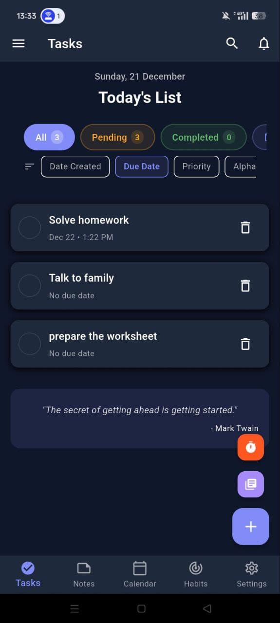 Tasks list